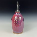 Handmade Ceramic Olive Oil Dispenser: Purple Red Glazed with Jellyfish Slip-Dotted Bump Stoneware Cruet - item 3736 - Image 2