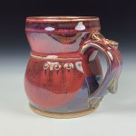 Handmade Stoneware Coffee Mug: Red Glaze, Slip Trail Dotted Pottery Tea Mug - item 3663 - Image 2