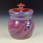 Handmade stoneware art ceramic pottery sugar jar - red purple dotted item 3889 - Image 2