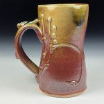 Handmade Ceramic Coffee Mug: Iron Red with White Ash Bamboo Slip Bump Stoneware Pottery- 3782