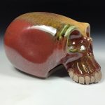 Handmade Stoneware Wheel-Thrown Skull Sculpture:  Iron Red with White Ash Art Pottery Decoration - item 3826 - Image 2
