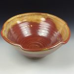 Handmade ceramic artisanal pottery bowls dinnerware stoneware serving bowls centerpiece - iron red with white ash scalloped rim serving bowl 3679 - Image 2