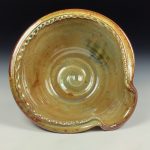 Handmade Ceramic Stoneware Spiral Deep Spoon Rest - Iron Red with White Ash Glaze with Dotted Rim - item 3874 - Image 2