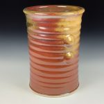 Handmade Stoneware Utensil Holder: Iron Red with White Ash Glaze Wiggle Bump Pottery Vase - item 3814 - Image 2