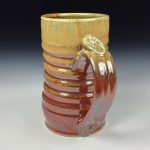 Handmade Stoneware Coffee Mug: Iron Red with White Ash Glaze, Wiggle Pottery Tea Mug - item 3853 - Image 2
