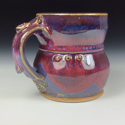 Handmade Stoneware Coffee Mug: Purple Glaze, Slip Trail Dotted Pottery Tea Mug - item 3669