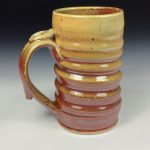 Handmade Stoneware Coffee Mug: Iron Red with White Ash Glaze, Wiggle Pottery Tea Mug - item 3863