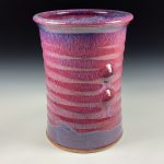 Handmade Stoneware Utensil Holder: Red Glaze Wiggle Bump Pottery Vase- item 3838 - Image 2
