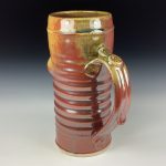 Big Handmade Stoneware Coffee Mug: Iron Red with White Ash Glaze, Slip Dotted Wiggle Bump Pottery Tea Mug - item 3722 - Image 2