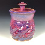 Handmade stoneware art ceramic pottery sugar jar - red purple twist item  3887 - Image 2
