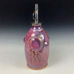 Handmade Ceramic Olive Oil Dispenser: Purple Red Glazed with Jellyfish Slip-Dotted Bump Stoneware Cruet - item 3736
