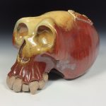 Handmade Stoneware Wheel-Thrown Skull Sculpture: Iron Red with White Ash Art Pottery Decoration - item 3828 - Image 4