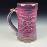 Handmade Stoneware Coffee Mug: Purple Red Glaze, Slip Dotted Bump Wiggle Pottery Tea Mug - item 3797