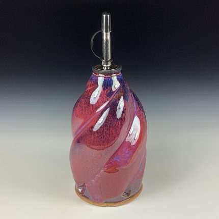 Handmade Ceramic Olive Oil Dispenser: Purple Red Twisty Stoneware Cruet - item 3756