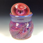 Handmade stoneware art ceramic pottery sugar jar - red purple dotted item 3889 - Image 3