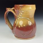 Handmade Stoneware Coffee Mug: Iron Red with White Ash Glaze, Bamboo Slip-Trailed Bump Pottery Tea Mug - item 3657