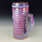 Large Handmade Stoneware Coffee Mug: Purple Red Glaze, Bamboo Slip Trail Wiggle Bump - item  3712 - Image 2