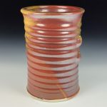 Handmade Stoneware Utensil Holder: Iron Red with White Ash Glaze Wiggle Bump Pottery Vase - item 3814 - Image 3