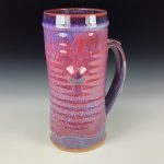 Big Handmade Stoneware Coffee Mug: Purple Red Glaze, Slip Dotted Wiggle Bump Pottery Tea Mug - item 3716 - Image 3