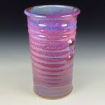 Handmade Stoneware Utensil Holder: Red Glaze Wiggle Bump Pottery Vase - item 3809