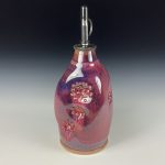 Handmade Ceramic Olive Oil Dispenser: Purple Red Glazed with Slip-Dotted Indented Stoneware Cruet - item 3751 - Image 2