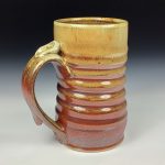 Handmade Stoneware Coffee Mug: Iron Red with White Ash Glaze, Wiggle Pottery Tea Mug - item 3853