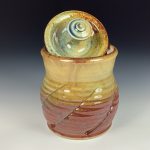 Handmade stoneware art ceramic pottery sugar jar - iron red with white ash twist item  3888 - Image 3