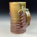 Handmade Ceramic Coffee Mug: Iron Red with White Glazed, Slip Dotted, Wiggle, Bump Stoneware Pottery - item 3792 - Image 2