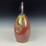 Handmade Ceramic Olive Oil Dispenser: Iron Red with White Ash Glaze, Slip-Dotted Bump Stoneware Cruet  - item 3733 - Image 2