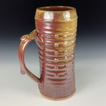 Big Handmade Stoneware Coffee Mug: Iron Red with White Ash Glaze, Slip Dotted Wiggle Bump Pottery Tea Mug - item 3720