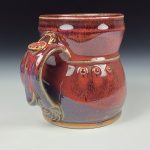 Handmade Stoneware Coffee Mug: Red Glaze, Slip Trail Dotted Pottery Tea Mug - item 3663