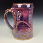Handmade Stoneware Coffee Mug: Red Purple Glaze, Slip-Trailed Bamboo Bump - item 3628