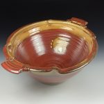 Handmade ceramic artisanal pottery bowls dinnerware stoneware serving bowls centerpiece - Large iron red with white ash twisted rim with handles 3682 - Image 2
