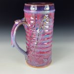 Large Handmade Stoneware Coffee Mug: Purple Red Glaze, Bamboo Slip Trail Wiggle Bump - item 3713