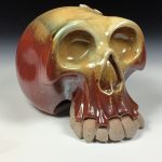 Handmade Stoneware Wheel-Thrown Skull Sculpture: Iron Red with White Ash Art Pottery Decoration - item 3828