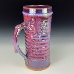 Large Handmade Stoneware Coffee Mug: Purple Red Glaze, Bamboo Slip Trail Wiggle Bump - item 3715