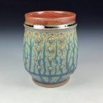 Artisan Ceramic Handmade Stoneware Pottery Tea Cup  -Ash Blue Brown Slip Dotted - item 3398