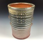 Handmade Stoneware Utensil Holder: Orange Glaze Slip-Dotted Bump Pottery Vase - item 3569