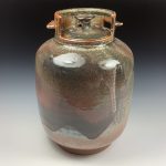 Handmade stoneware art abstract ceramic sculptures pottery decoration propane tank coin jar - Large orange shino - item 3582