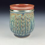 Artisan Ceramic Handmade Stoneware Pottery Tea Cup  -Ash Blue Brown Slip Dotted - item 3398