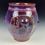 Handmade Stoneware Utensil Holder: Purple Red Glaze Bamboo Bump Pottery Vase- item 3310