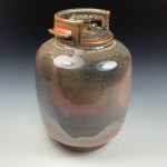 Handmade stoneware art abstract ceramic sculptures pottery decoration propane tank coin jar - Large orange shino - item 3582 - Image 5