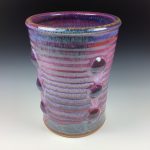Handmade Stoneware Utensil Holder: Purple Glaze Bump Pottery Vase- item 3561