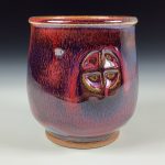 Artisan Ceramic Handmade Stoneware Pottery Tea Cup: Dark Red Window - item 3208