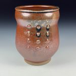 Artisan Ceramic Handmade Stoneware Pottery Tea Cup - Orange Ash Slip Dotted - item 3387