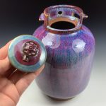 Handmade stoneware art abstract ceramic sculptures pottery decoration propane tank coin jar - Large purple - item 3580 - Image 4