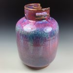 Handmade stoneware art abstract ceramic sculptures pottery decoration propane tank coin jar - Large purple - item 3578 - Image 3