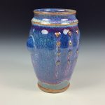 Handmade ceramic stoneware pottery dinnerware cup - Purple blue slip dotted bump cup - item 3369