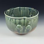 Handmade ceramic artisanal pottery bowls dinnerware stoneware serving bowls centerpiece - Medium green amber ash bump - item 1824