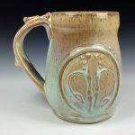 Handmade Stoneware Coffee Mug: White Glaze, Bamboo Slip Trailed - item 2845